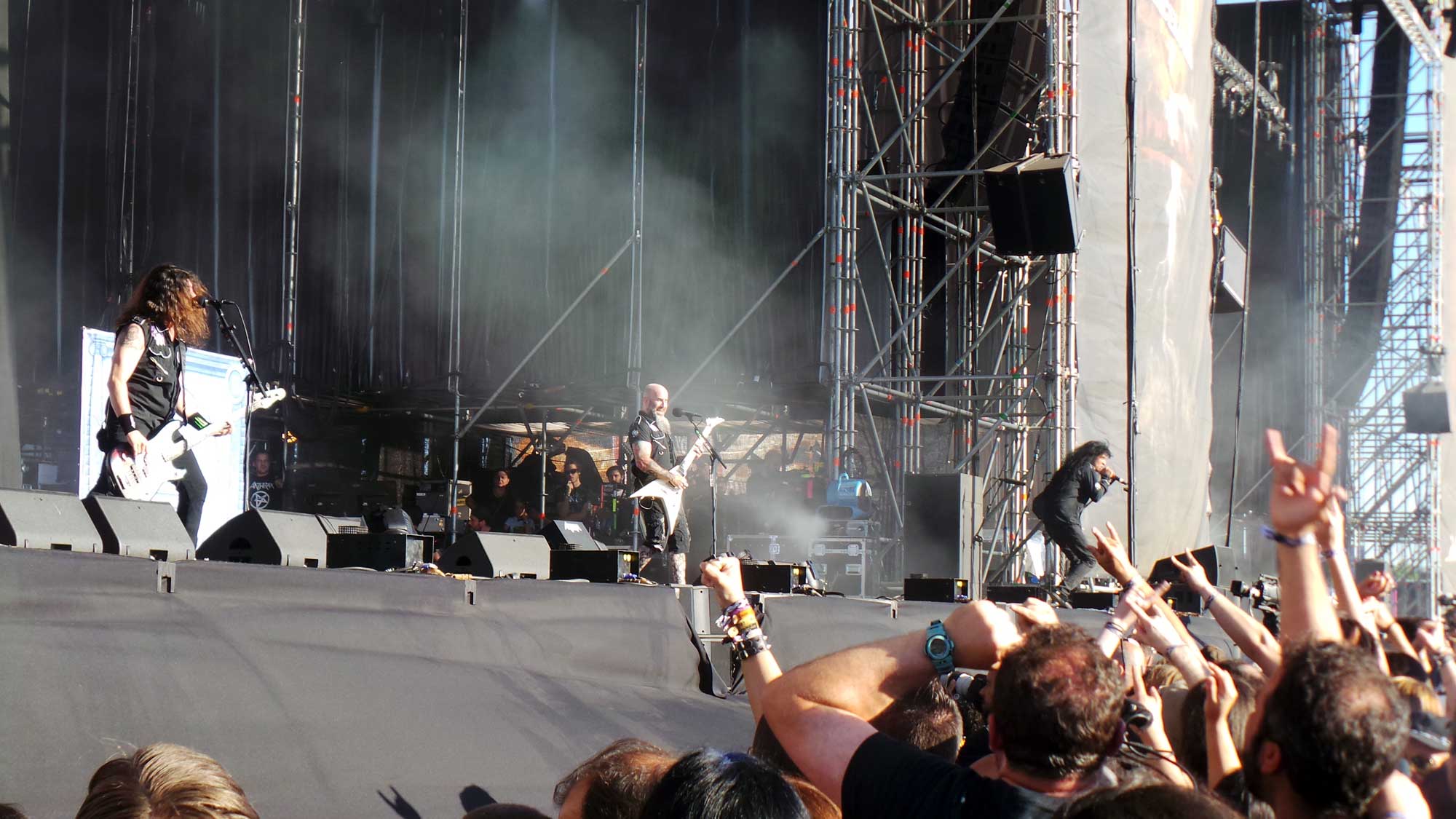 El grup de Nova York Anthrax, actuant al Rock Fest 2016 de Santa Coloma de Gramenet.