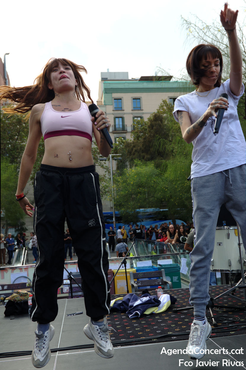 The female Madrid rap quartet Ira, performing at Catalonia Independentist Camp Site of plaza Universitat in Barcelona.